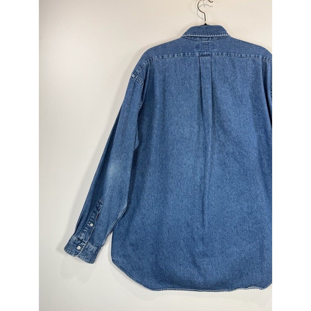 VINTAGE Ralph Lauren Mens Denim Shirt Blue Button Down Long Sleeve Pony 90s XL - Picture 7 of 10